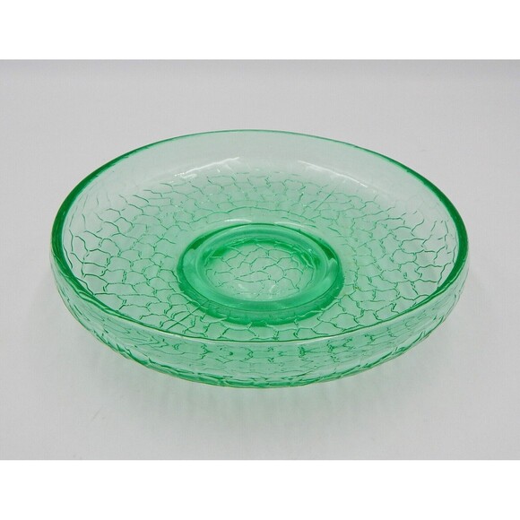 Vintage Depression Glass Bowl Green Uranium Pressed Crackle Pattern 6 1/2 Inch - Picture 2 of 6